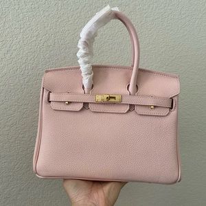Light pink Peddle Leather 25 belted Satchel Bag / birkin style